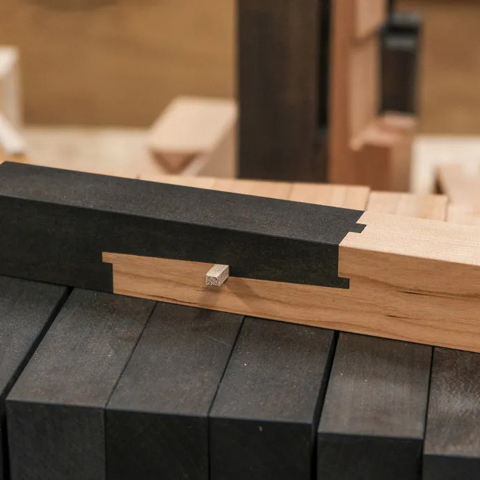 Kanawa Tsugi, eine traditionelle japanische Holzverbindung aus hellem und dunklem Holz